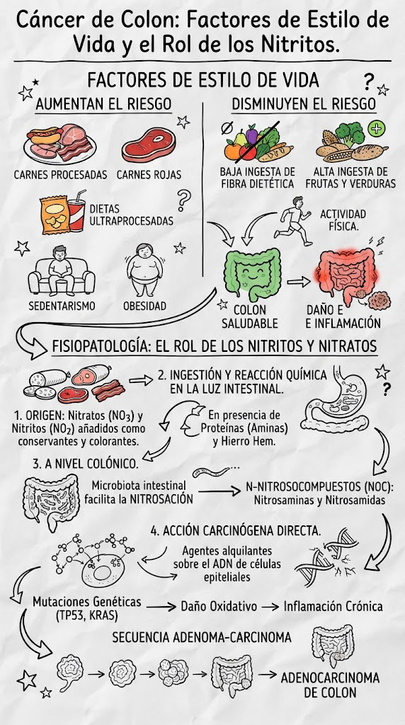 Lámina con apariencia manuscrita sobre factores de riesgo y formación de compuestos N-nitroso
