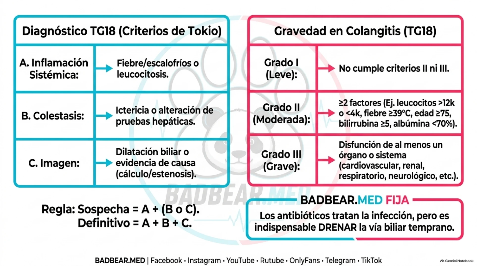Diagnóstico A-B-C y grados de colangitis de Tokio
